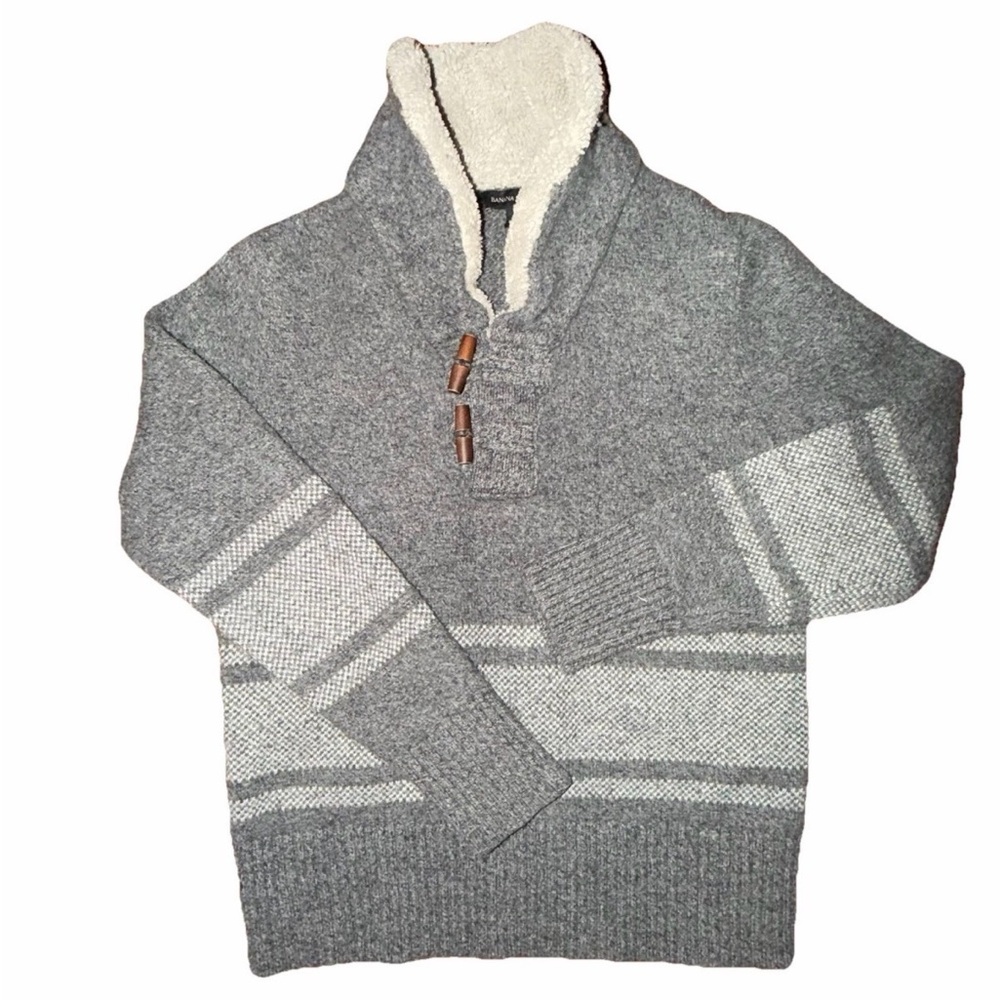 Banana Republic Merino Wool Sherpa Sweater Toggle Pullover Gray M